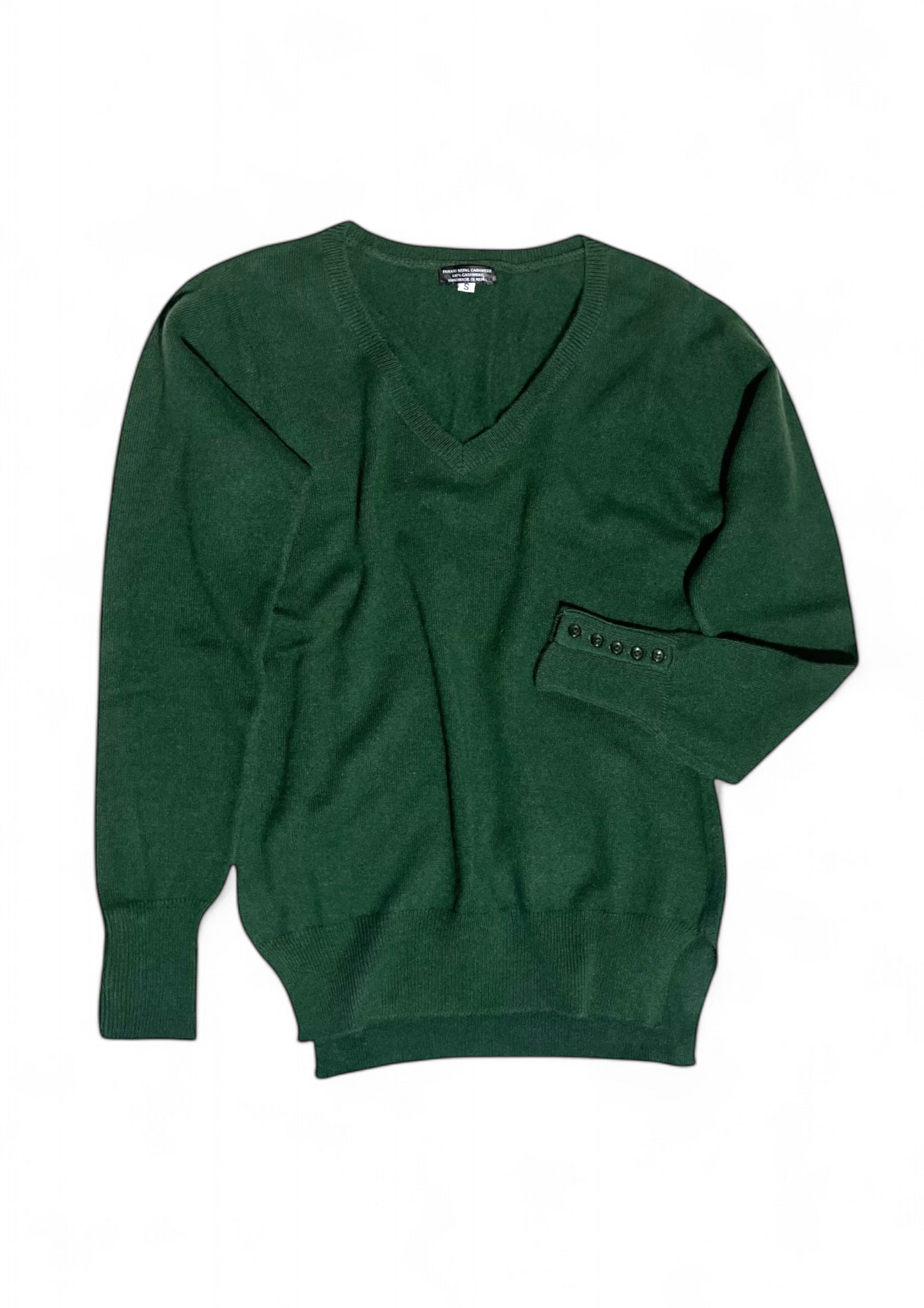 Hand Knit Moss Green Ladies Sweater - 100% Cashmere