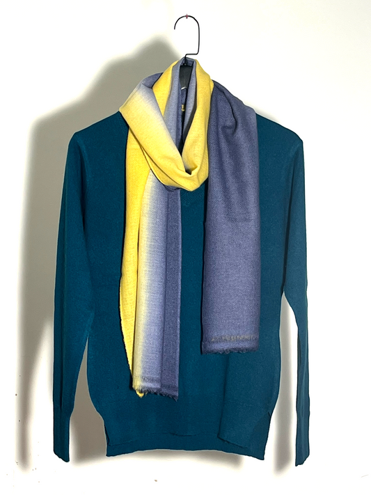 Hand Knit Teal Color Ladies Sweater - 100% Cashmere