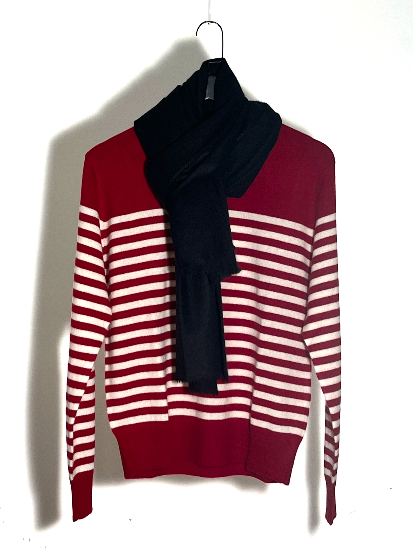 Hand Knitted Burgundy Stripe Sweater - 100% Cashmere