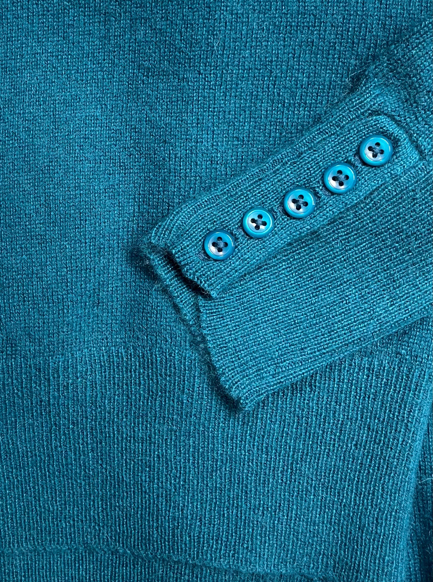 Hand Knit Teal Color Ladies Sweater - 100% Cashmere