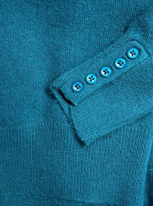 Hand Knit Teal Color Ladies Sweater - 100% Cashmere