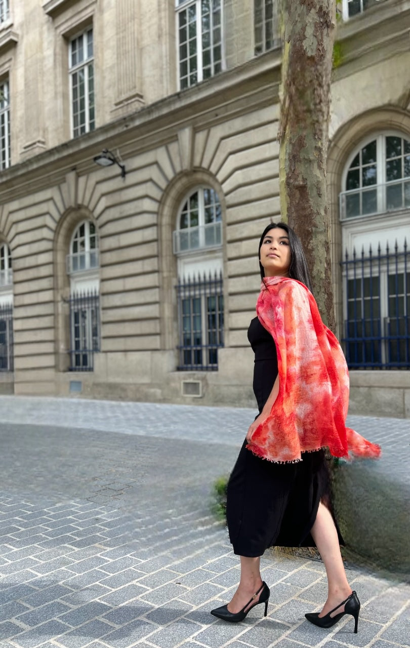 Hand Felted Unique Piece, Ice Dye Stole - Grade A Cashmere