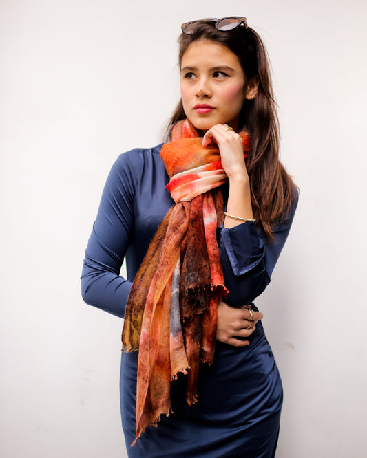 Hand Felted Unique Piece, Ice Dye Stole - Grade A Cashmere