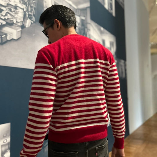 Hand Knitted Burgundy Stripe Sweater -  100% Cashmere